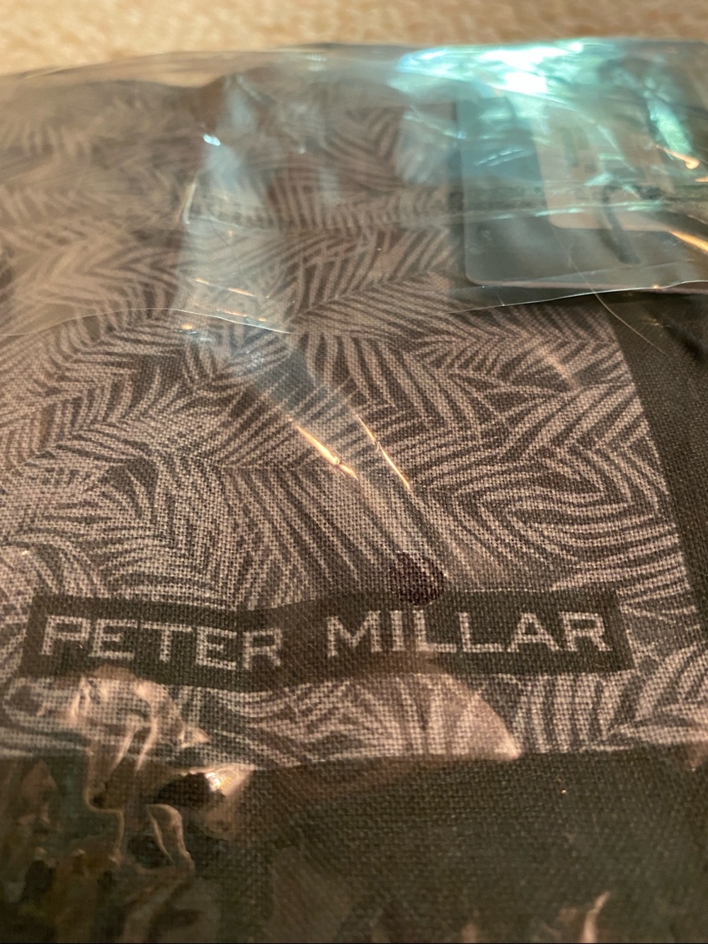 Peter Millar Black and Gray Leaf-Pattern Pocket Square